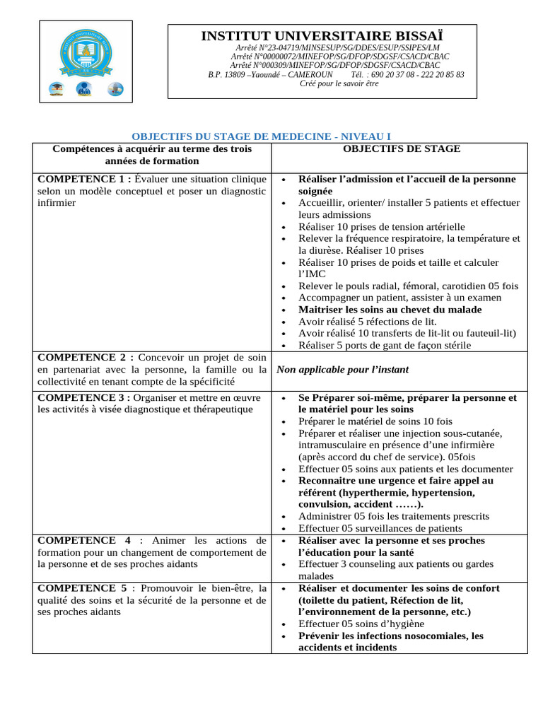 Objectifs de Stage en Médecine Niveau I | PDF | Allaitement | Maladies ...