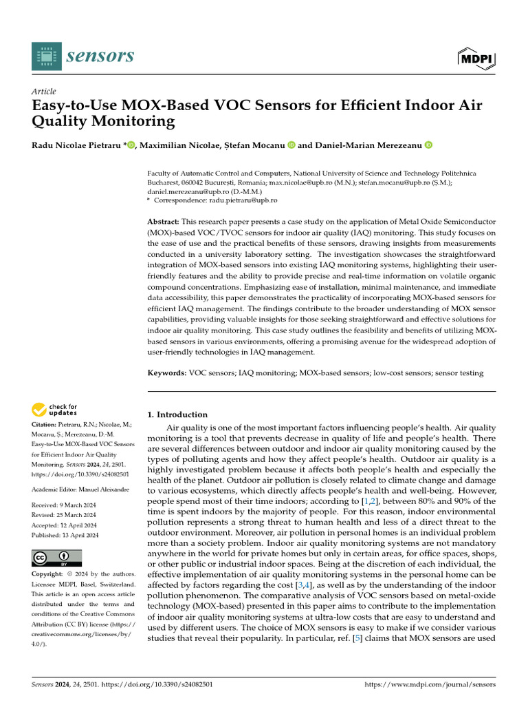 MOX Sensors for Indoor Air Quality Monitoring | PDF | Volatile Organic ...