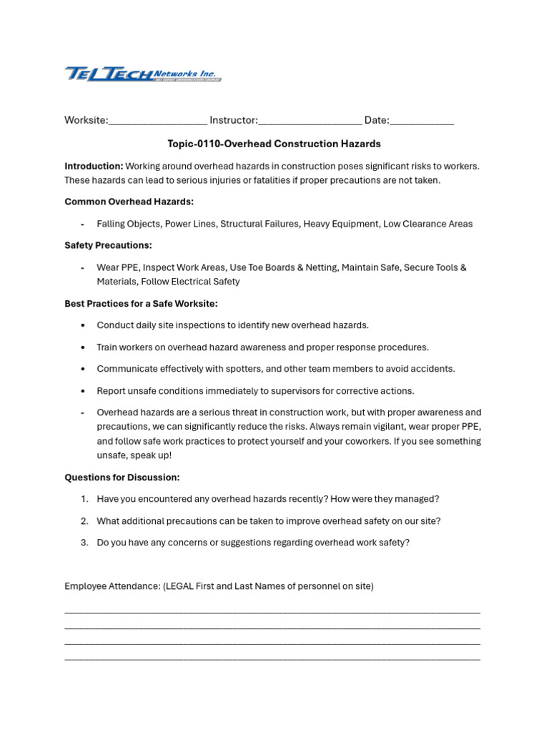Topic-0110-Overhead Construction Hazards | PDF