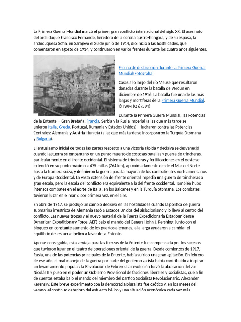 Impacto y consecuencias de la Primera Guerra Mundial | PDF | Primera ...