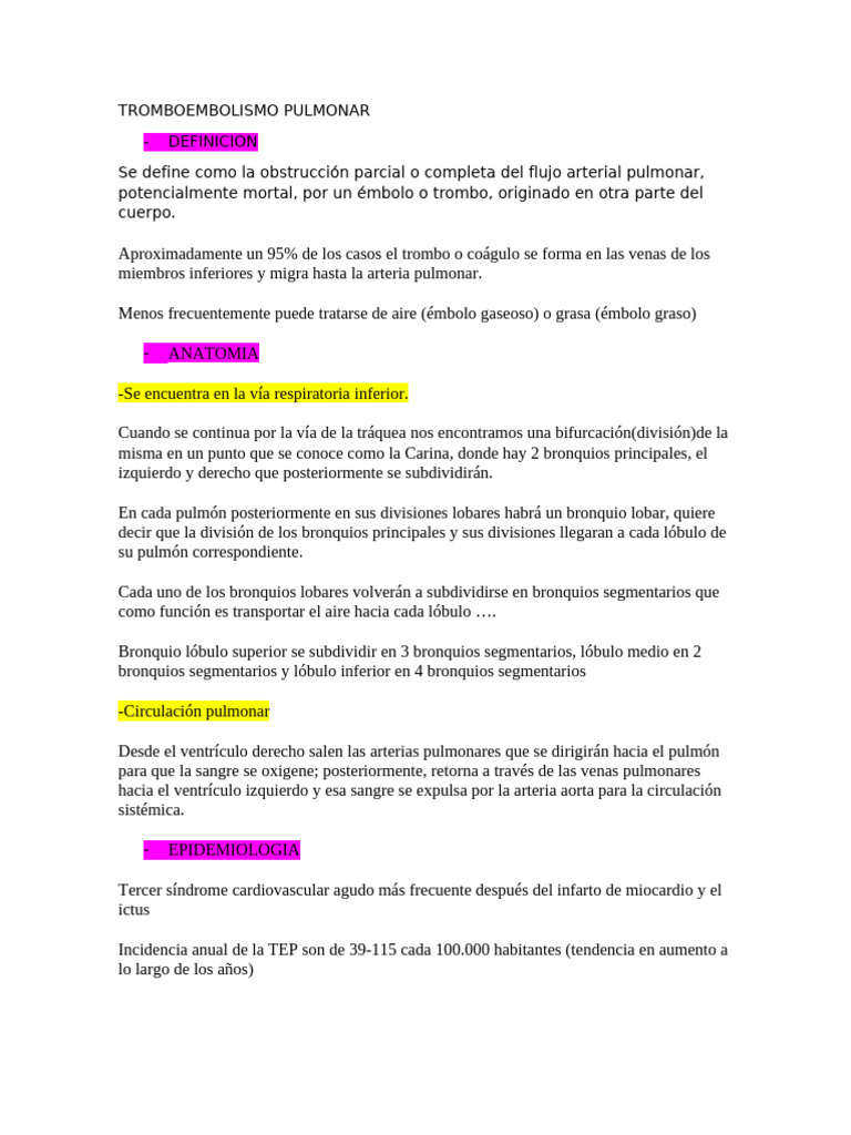 Medicina Inter Tep | PDF | Pulmón | Embolia