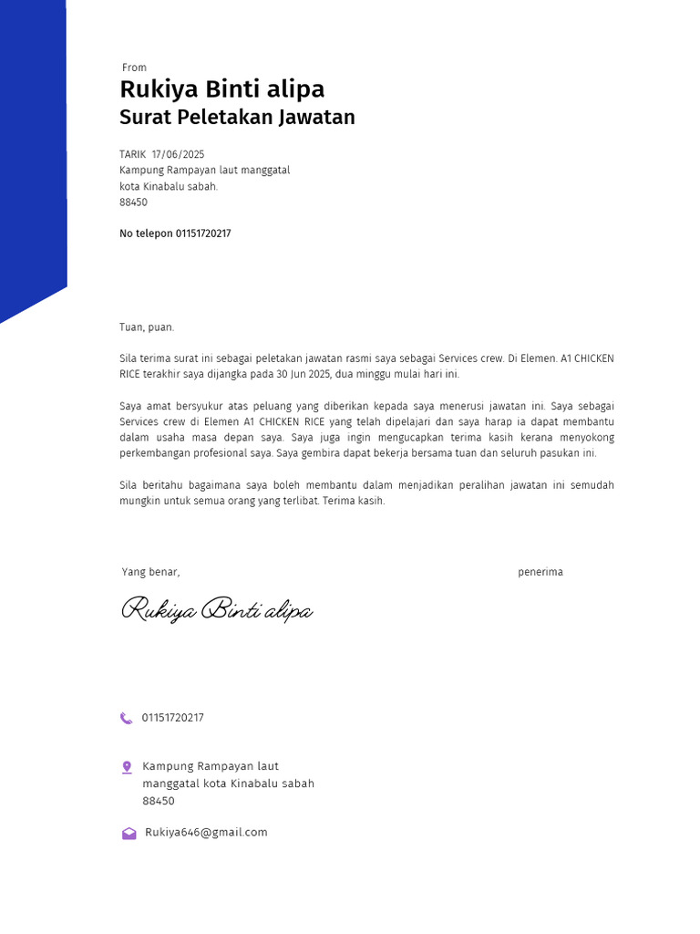 Peletakan Jawatan Rukiya di A1 Chicken Rice | PDF