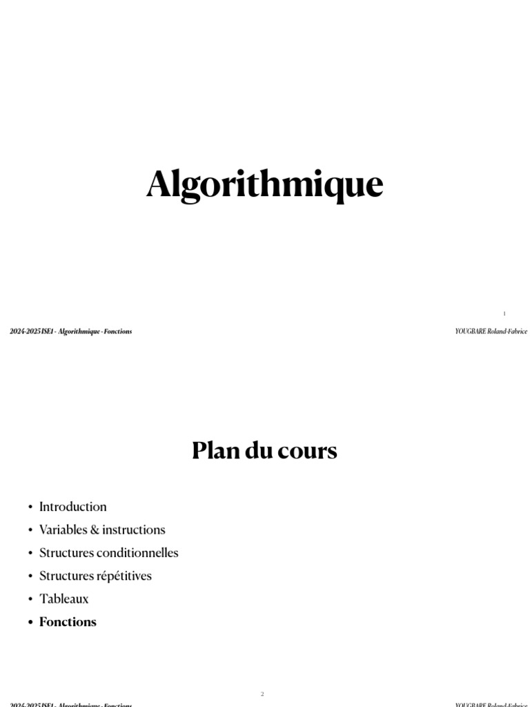 Introduction à l'Algorithmique et Fonctions | PDF | Algorithmes ...