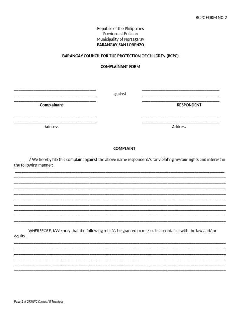 BCPC Form | PDF