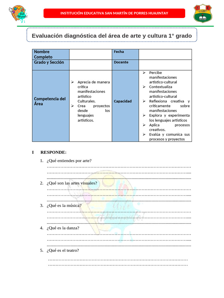 Evaluación Diagnóstica de Arte y Cultura 1° Grado | PDF | Ritmo | Bailes