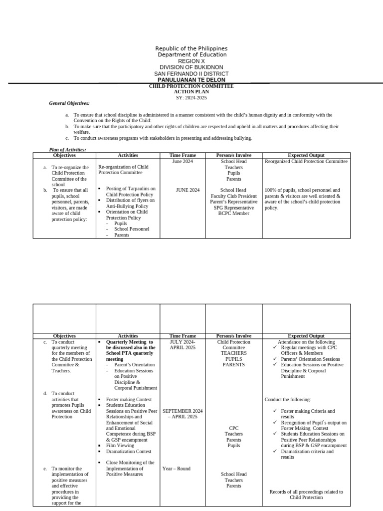 Child Protection Action Plan 2024-2025 | PDF | Childhood | Social ...