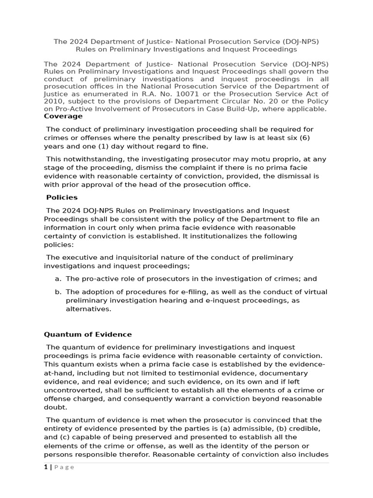 2024 DOJ-NPS Preliminary Investigation Rules | PDF | Prosecutor ...