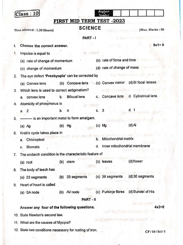 Class 6 Science Midterm Question Paper | PDF