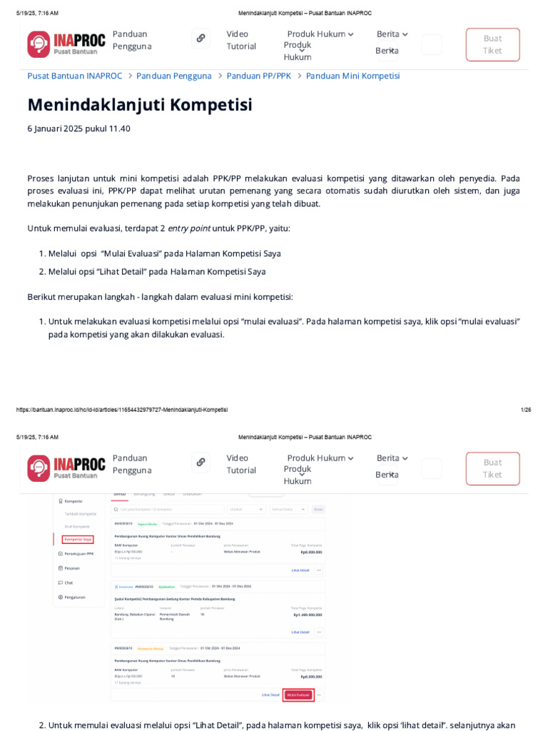 Evaluasi Mini Kompetisi INAPROC | PDF