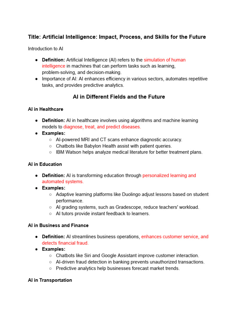 Artificial Intelligence - Impact Process and Skills For The Future ...