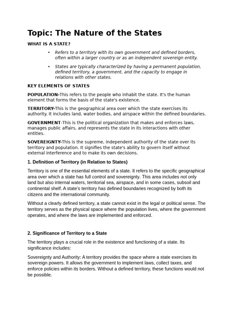 Understanding Statehood and Territory | PDF | State (Polity) | Philippines