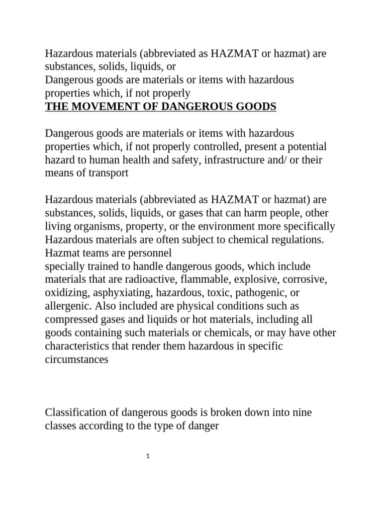 Understanding Hazardous Materials Classes | PDF | Dangerous Goods ...