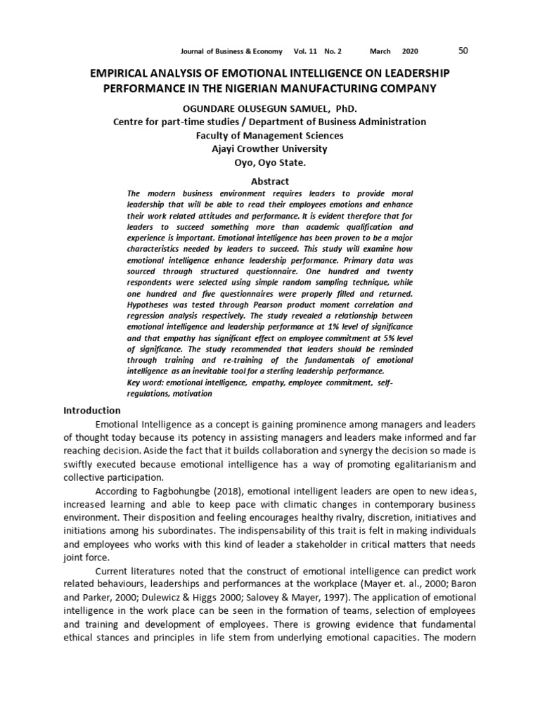 Emotional Intelligence in Nigerian Leadership | PDF | Emotional ...