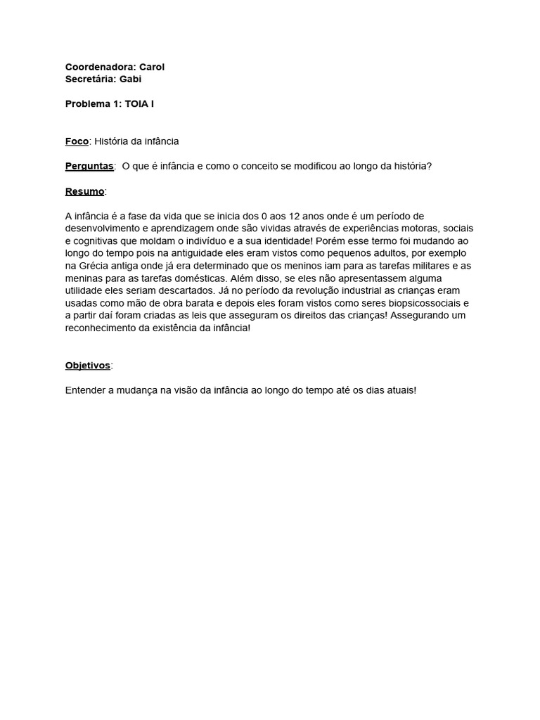 1° Tutorial TOIA I | PDF