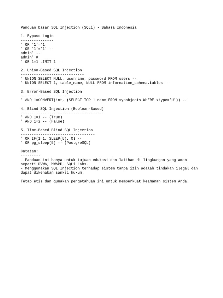 Panduan SQL Injection Indonesia | PDF