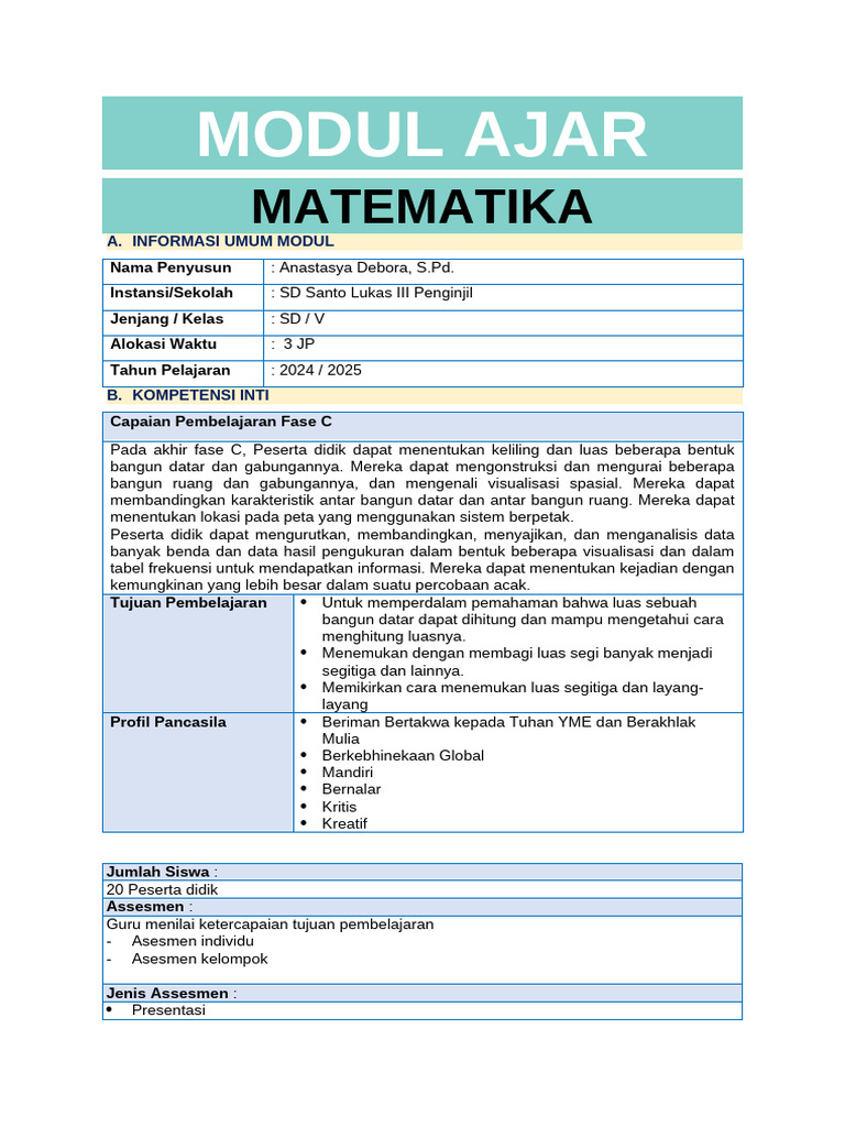 Modul Ajar Matematika Kelas V SD | PDF
