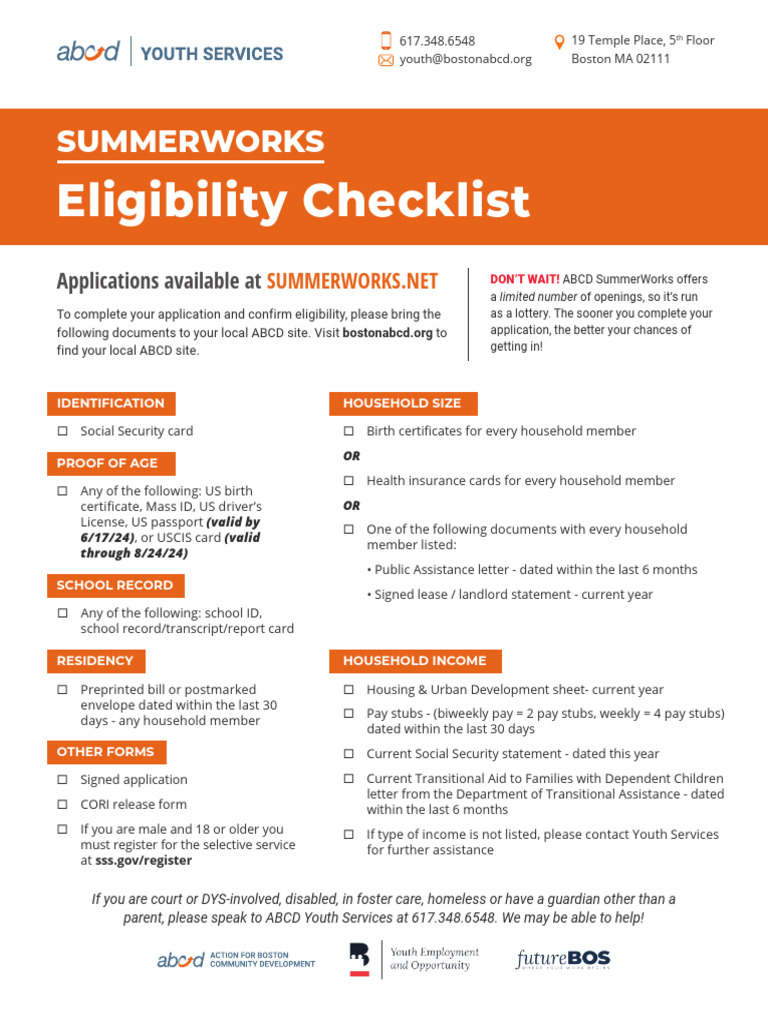 ABCD SummerWorks Eligibility Checklist | PDF | Identity Document ...