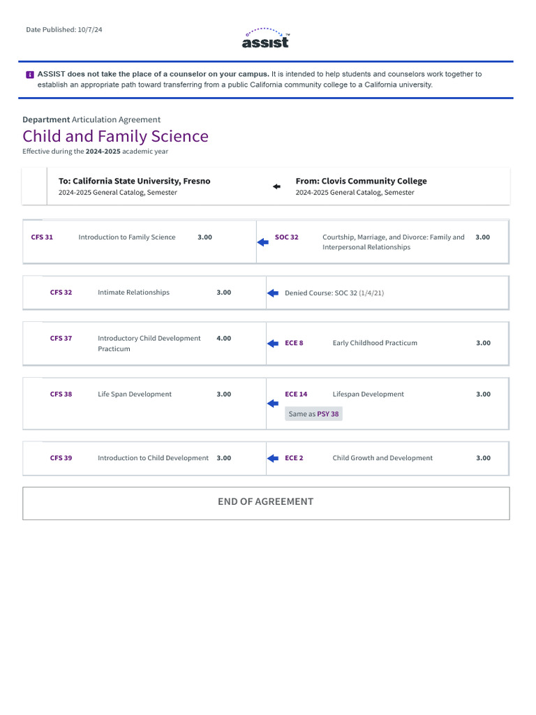 Child and Family Science Course Agreement | PDF