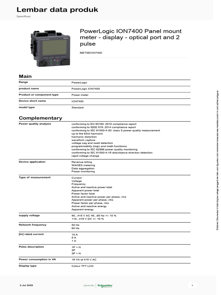 PowerLogic ION7400 Meter Overview | PDF | Ac Power | Alternating Current