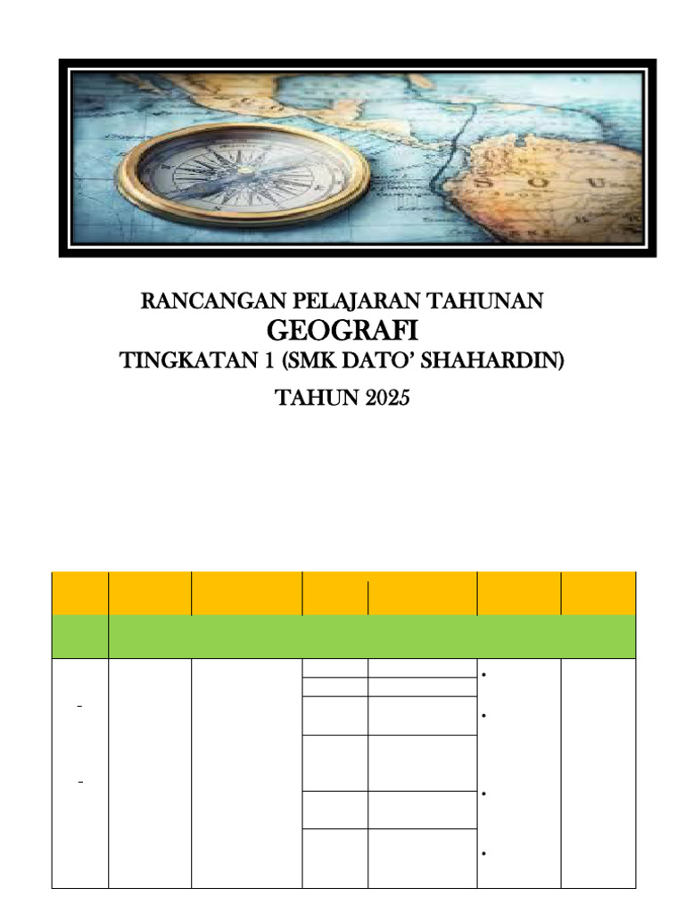 Contoh RPT Geografi Tingkatan 1 2025 | PDF