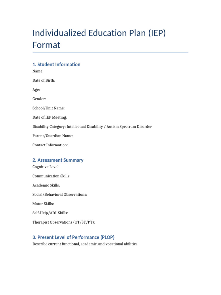 IEP Format ID ASD Chennai | PDF