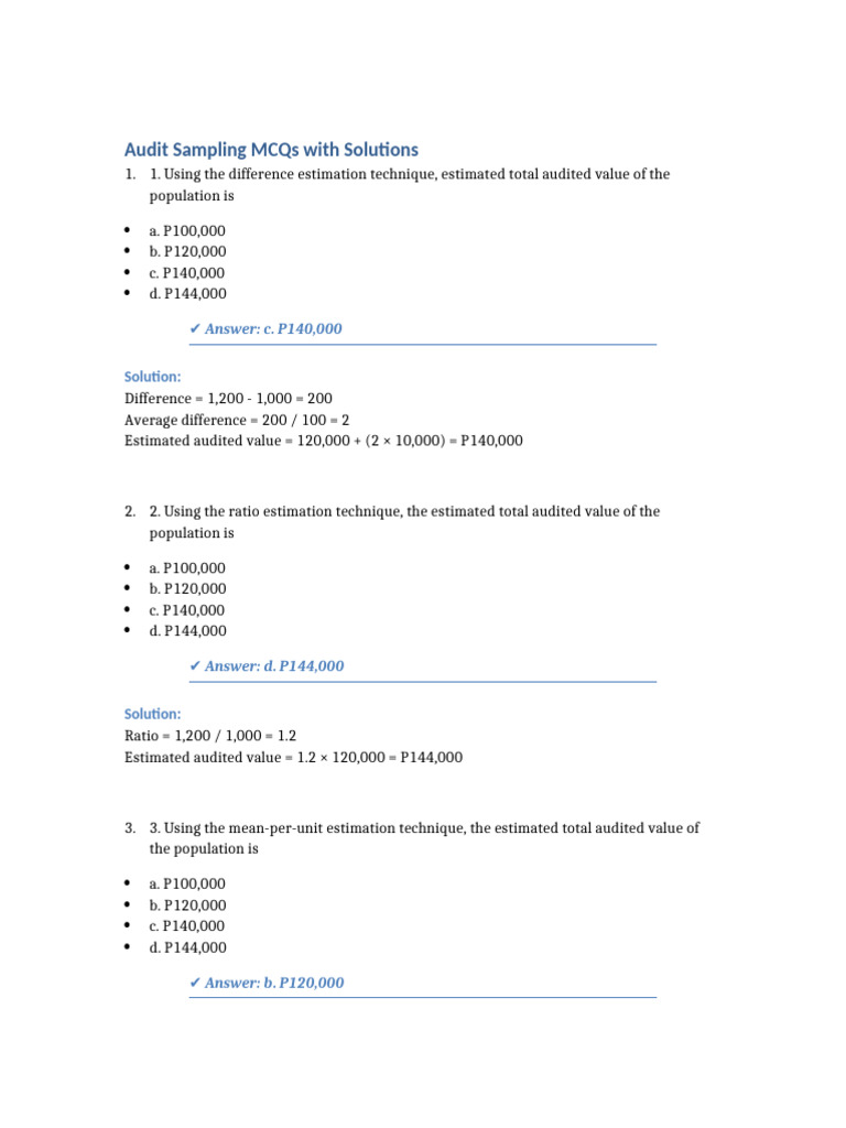 Audit - Sampling Answer Key (Chatgpt) | PDF
