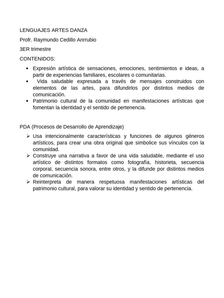 LENGUAJES ARTES DANZA 3ER Trim 2025 | PDF