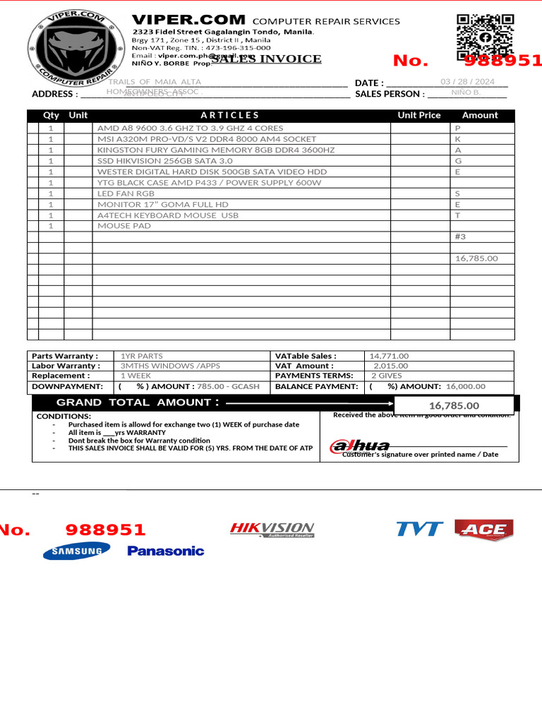 Resibo for Sale: Invoice Details | PDF | Personal Computing | Computer ...