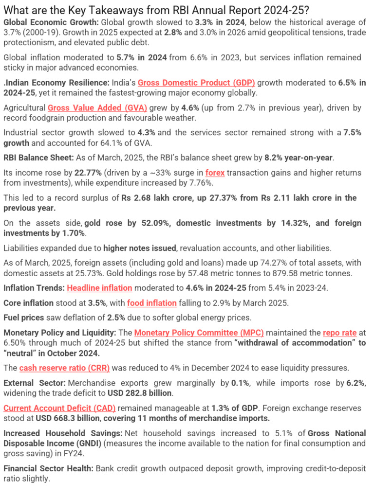 RBI Annual Report 2024-25 Highlights | PDF | Government Budget Balance ...