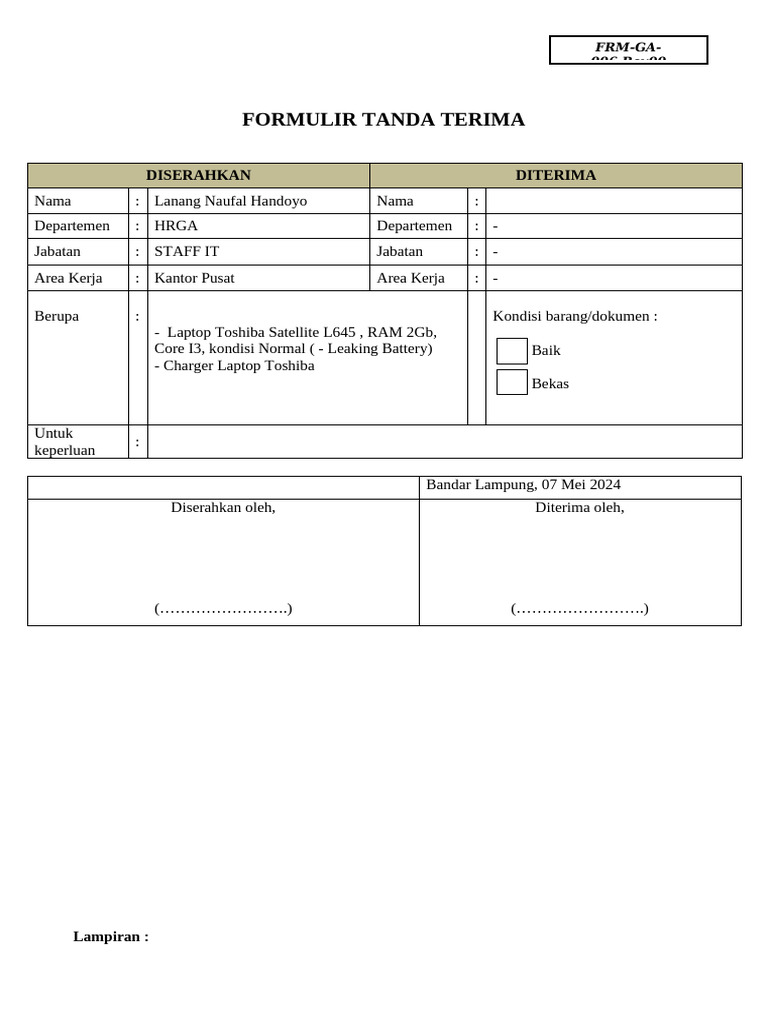 Form Serah Terima | PDF