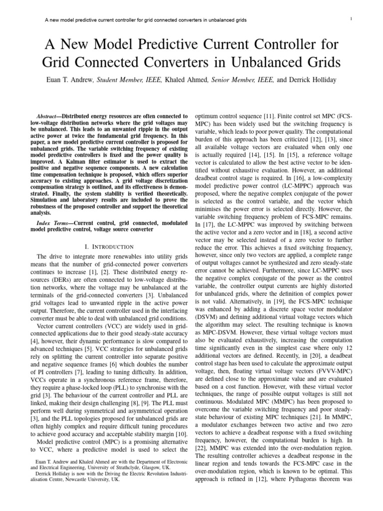 Predictive Control for Unbalanced Grids | PDF | Kalman Filter | Inductance