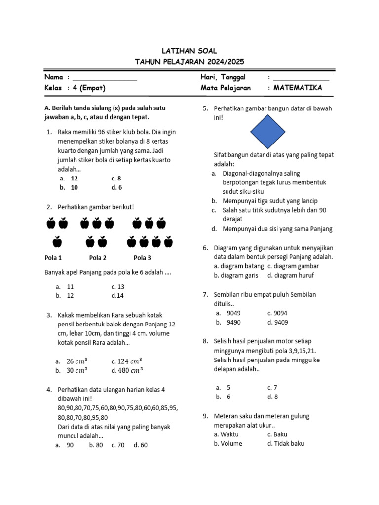 Latihan Soal Kelas 4 Kurikulum Merdeka | PDF