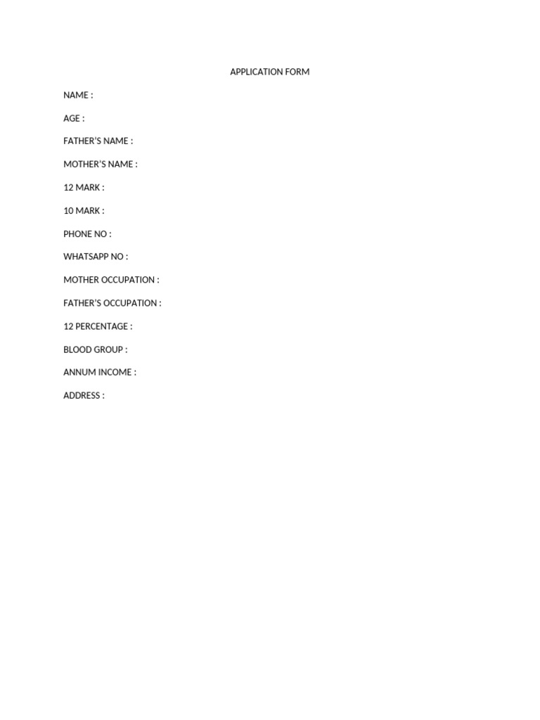 Student Application Form Template | PDF