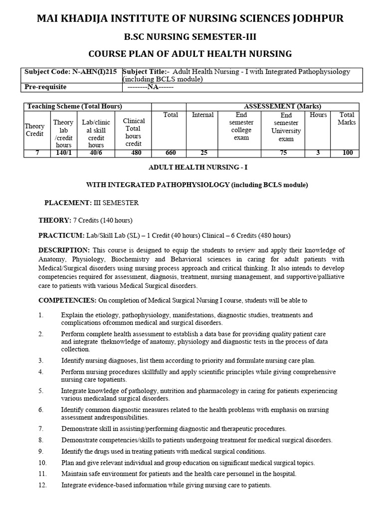 Adult Health Nursing I Course Overview | PDF | Respiratory Diseases ...