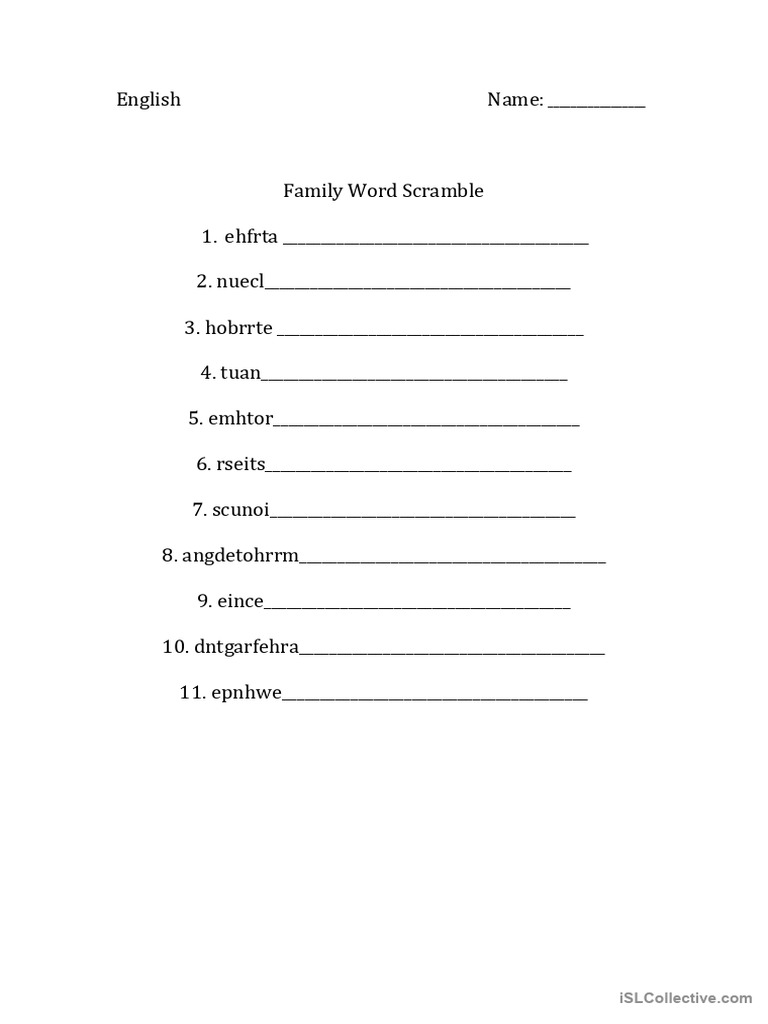 Family Word Scramble Activity | PDF