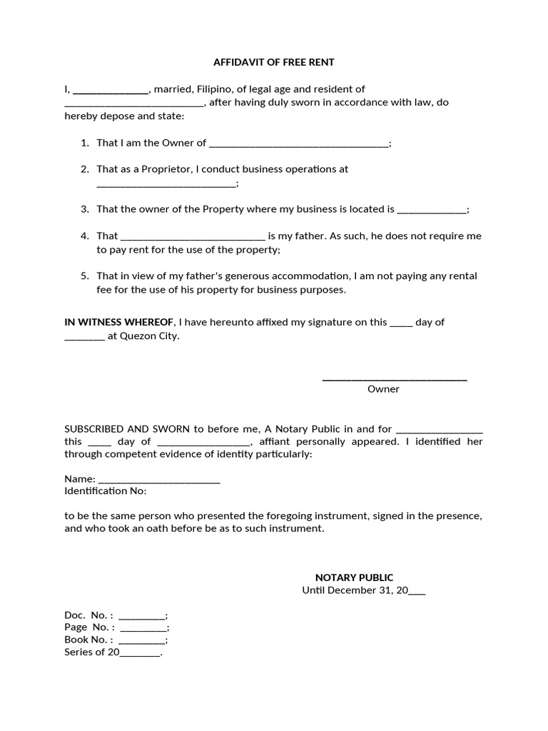 Affidavit of Free Rent | PDF