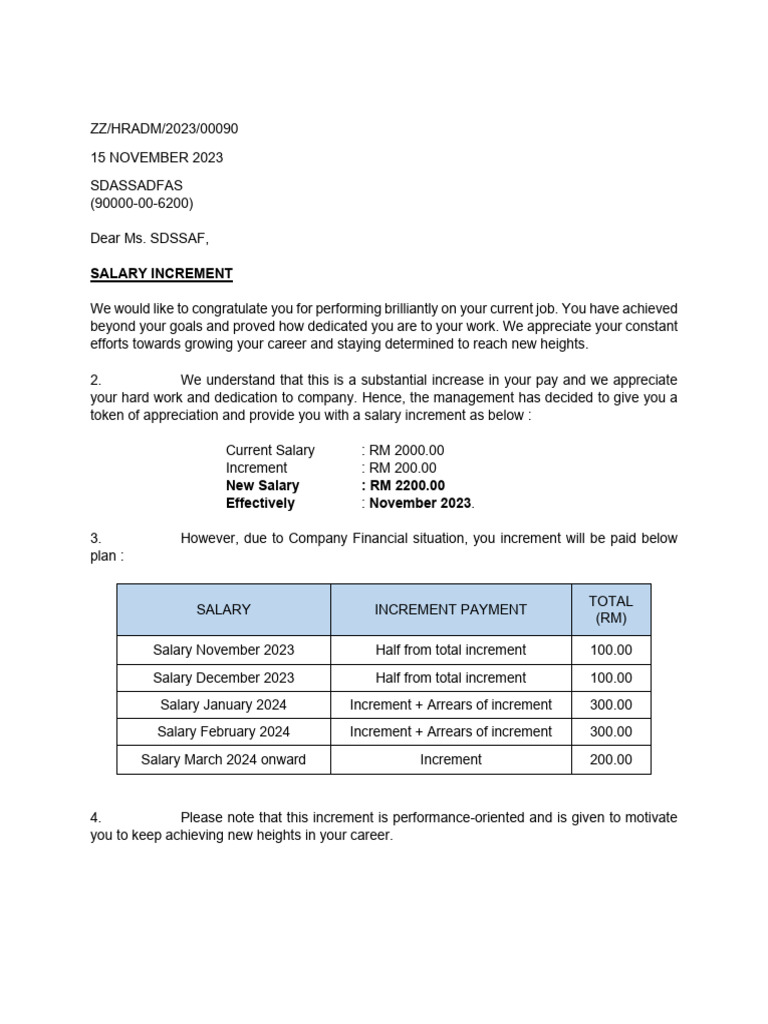 Salary Increment Notification Letter | PDF