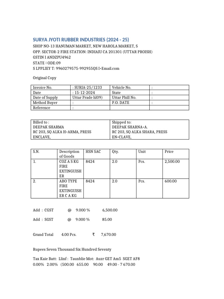 Invoice for Fire Extinguishers 2024-25 | PDF