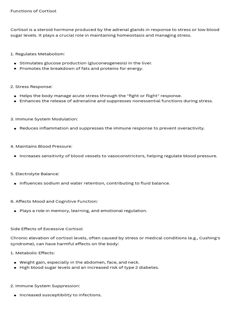 Understanding Cortisol Functions and Effects | PDF
