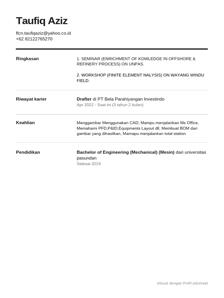 Resume Taufiq Aziz di Jobstreet | PDF