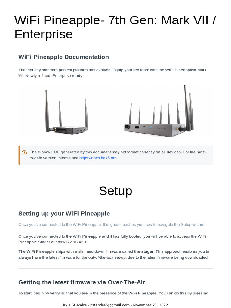 WiFi Pineapple Mark VII Setup Guide | PDF | Ieee 802.11 | Computer Network