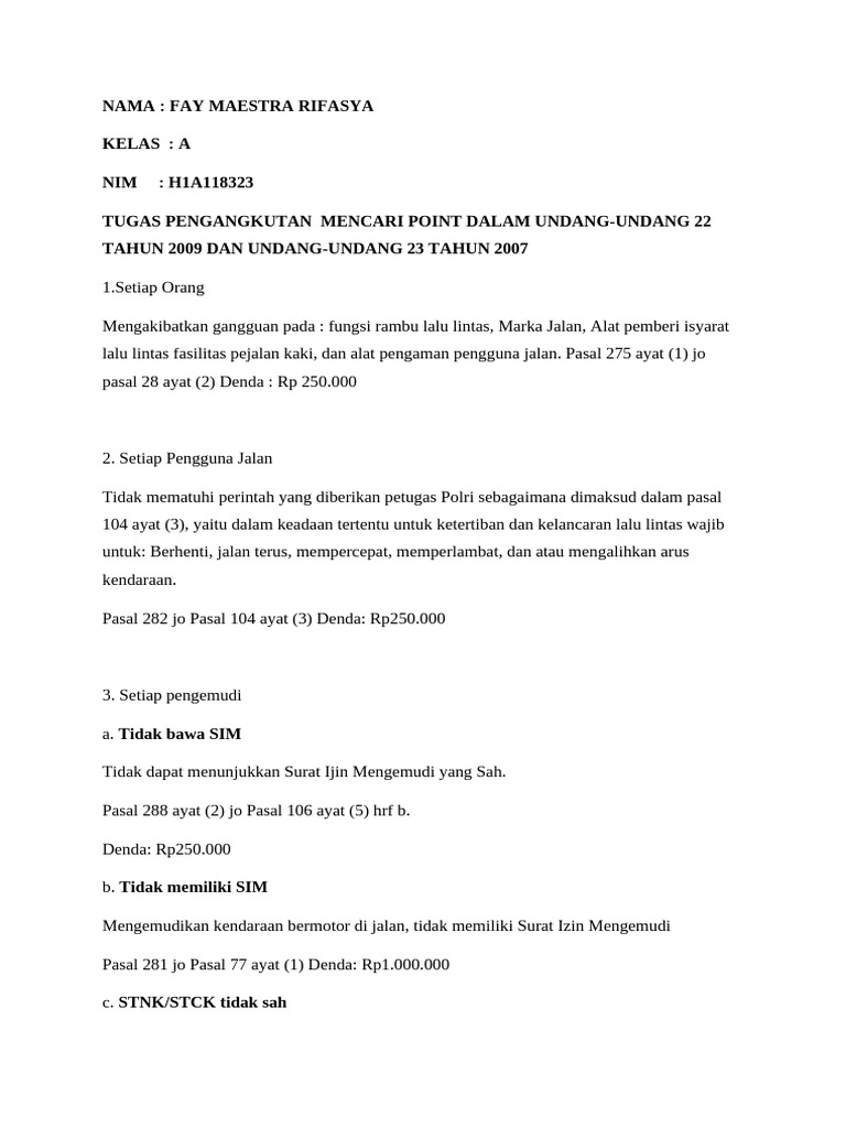 Tugas Pengangkutan (Fay Maestra Rifasya H1a118323) | PDF