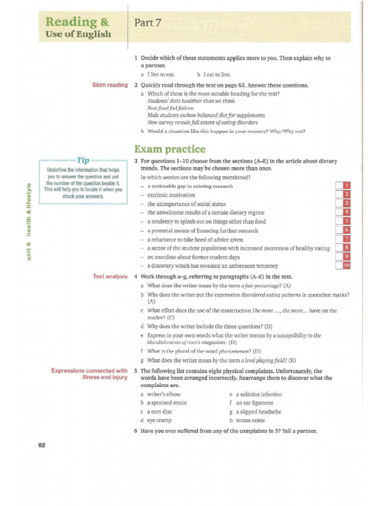 Reading Task Health and Food | PDF