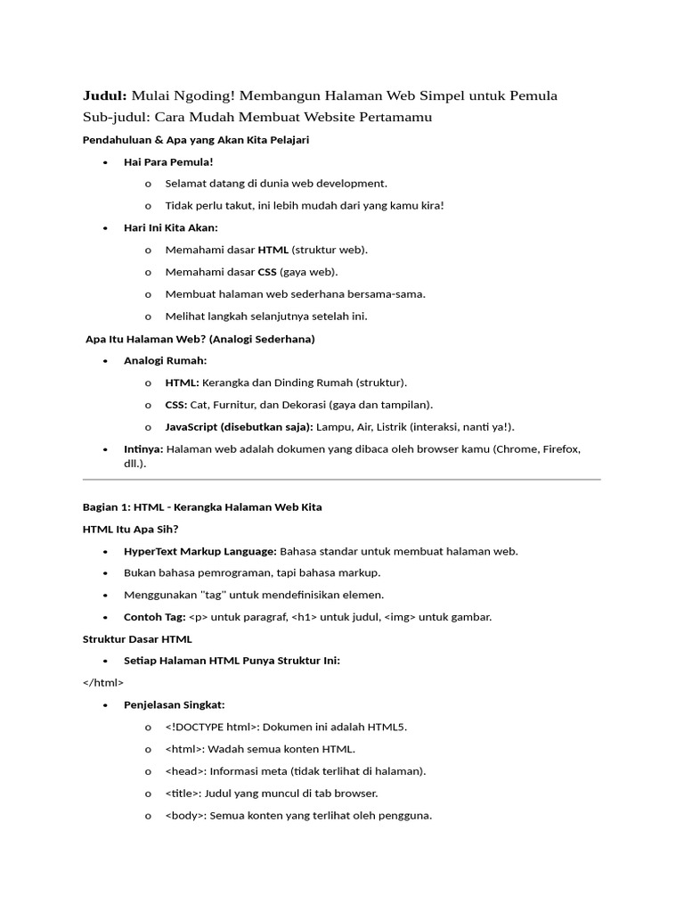 Contoh Coding Halaman Web Pemula | PDF
