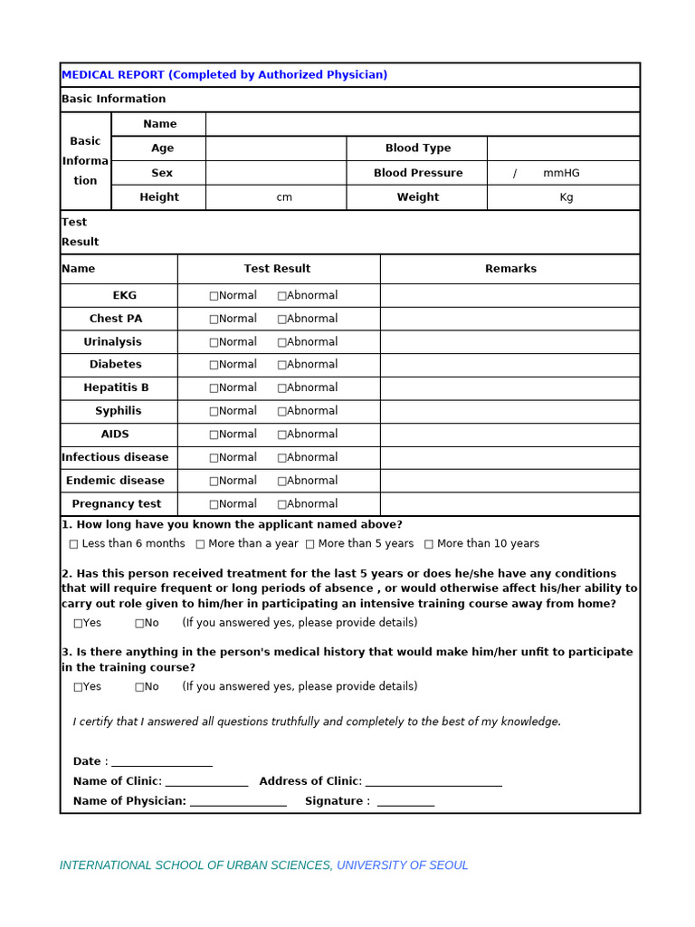 Form4.MEDICAL REPORT (Completed by Authorized Physician) | PDF