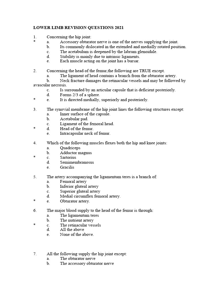 Lower Limb Revision Questions 2021 | PDF | Human Leg | Foot