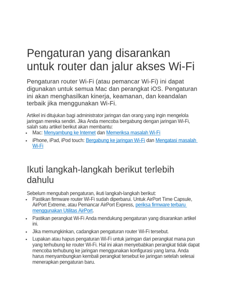 Pengaturan Optimal Router Wi-Fi | PDF