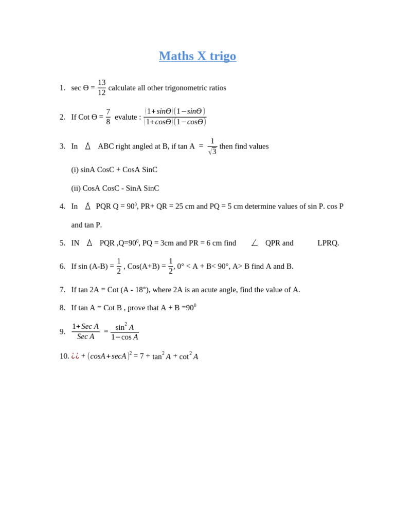Trigonometric Ratios and Identities | PDF