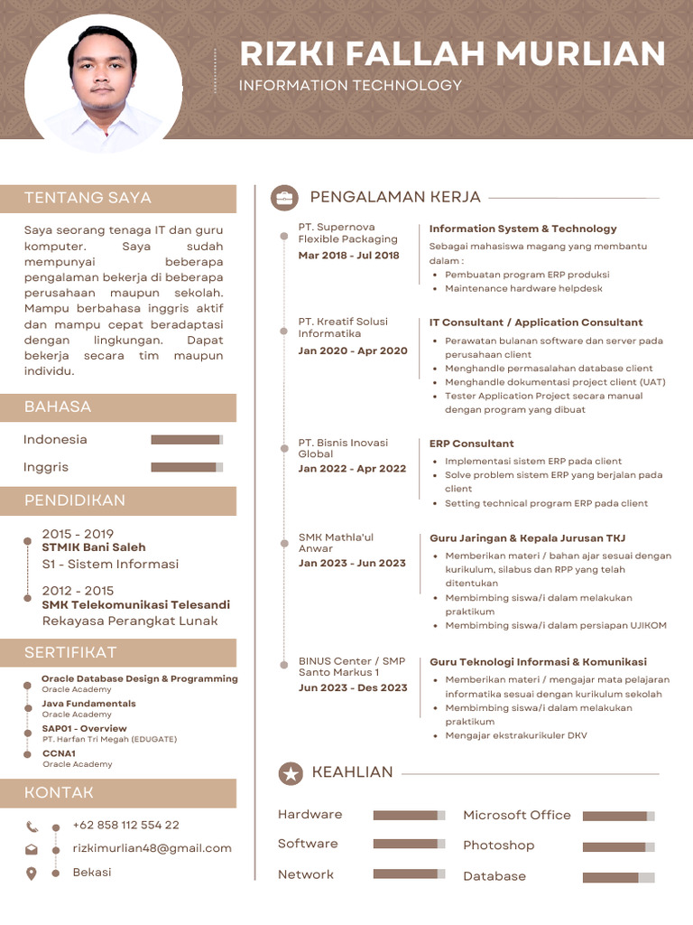 Profil IT dan Pengalaman Mengajar Rizki Fallah | PDF