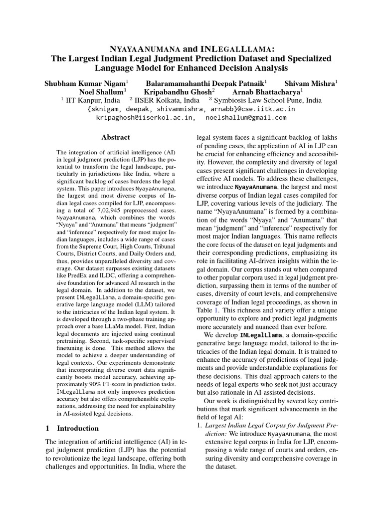 N A and INL L: The Largest Indian Legal Judgment Prediction Dataset and ...